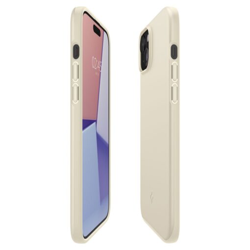 iPhone 15 umbris Spigen Thin Fit plastikust taguse ja silikoonist raamiga bee 3